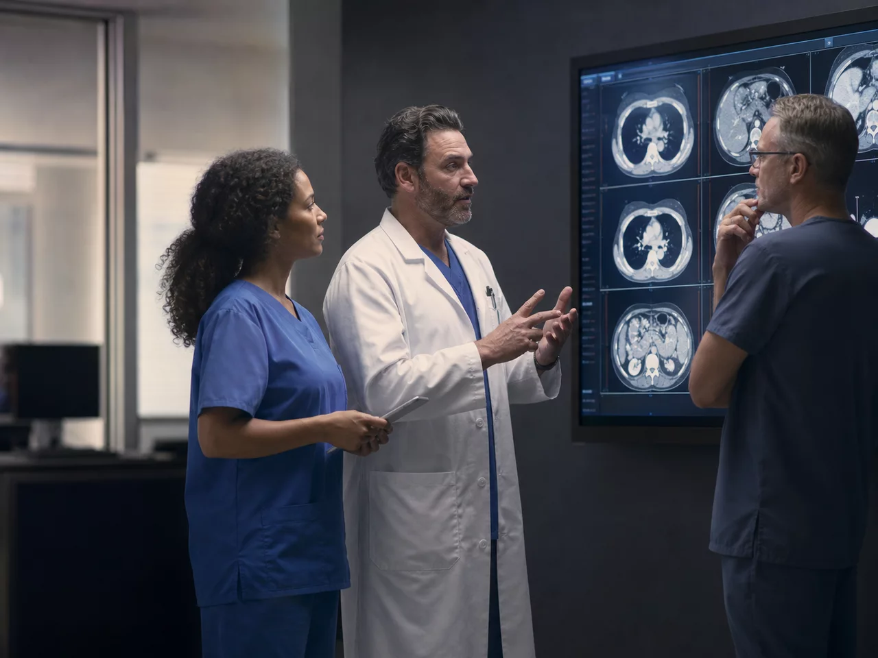 Radiology team using the SiriusRAD platform